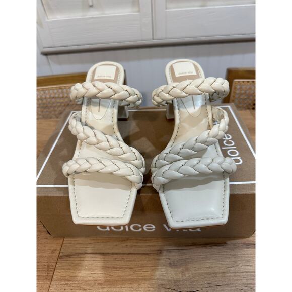 Dolce Vita Pang Heeled Sandals Ivory Stella Size 8 NIB Braided Slip On Strappy - Picture 4 of 13